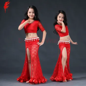 Copil Minunat dans burtă haine Fete elegante belly dance haine 2 buc(dantelă de top+fusta) fete belly dance costum 3 culori S/L