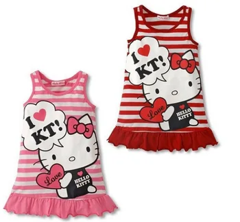Copilul Fata Rochie de Vara Hello Kitty fără Mâneci Rochii de Drăguț Roz Și Roșu Costum 2-6y Pentru Fete Pincess Copii de Îmbrăcăminte de Primăvară