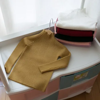 Coreeană copii din bumbac pulover fete iarna culoare tricou cu dungi pulover întinde o plimbare de jumătate de guler pentru 1-4 ani