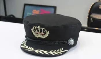 Coroana Ecuson Brodat Militare Pălării Plat-Topped Unisex Marina Pălării Poliester Frumos Capace De Patru Sezoane Pentru Oameni