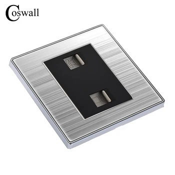 COSWALL de Lux Perete Priză de Telefon Cu Internet RJ45 Priză Enchufe din Oțel Inoxidabil Periat Argint Panoul de Calculator Plug