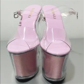 Cristal Transparent cu toc platforma, polul pantofi, 20cm tocuri inalte, sandale cu platforma petrecere, nunta, Pantofi de Dans