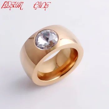 Cristal Zircon Inel 316L din Oțel Inoxidabil, Culoare Rose Gold Inel Pentru Femei Barbati Moda Bijuterii