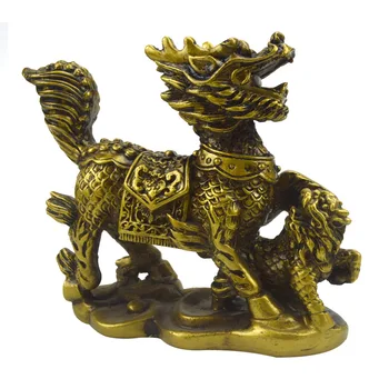 Cu Feng Shui 2 buc Imitație de Alamă Chi Lin Qi Lin Dragon Chinezesc Cai Statuie AA220