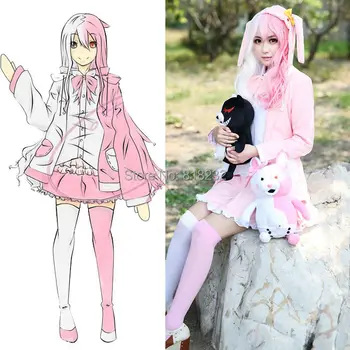 Danganronpa 2 Monomi Roz Iepure Alb Uniformă Rochie Costum Cosplay Anime Costume