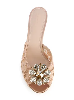 Dantelă De Moda Culori Amestecate Cristal Flori Decor Femei Slide-Uri De Sandale Cu Toc Exterior Papucul Doamnei Vara Pantofi De Primăvară
