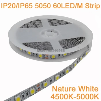 DC12V 5M 5050SMD 60LED/M 300LEDs Natura Neutru Alb 4500K - 5000K Flexibil LED Strip, Opțional IP20 / IP65 / IP67 rezistent la apa