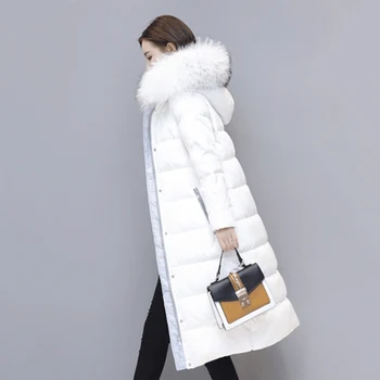 De iarnă pentru femei sacou în jos 2017 modă de culoare solidă High-end, mid-lungă cu glugă Îngroșarea guler de blană cald de sex feminin în jos jacheta ll819