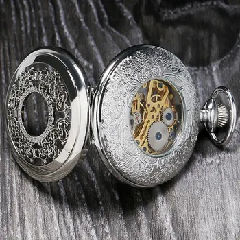 De moda de Argint din Oțel Steampunk Mecanice Ceas de Buzunar Bărbați Femei Colier Ceas CADOU FOB Epocă Gol Ceas de Buzunar P802