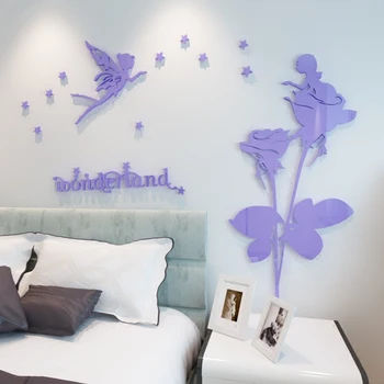 De vânzare la cald fairy Flori 3d din acril de trei-dimensională de autocolante de perete Romantic canapea tv de perete decor