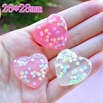 De Vânzare la cald Pentru Decorare Diy 21pcs Minunat Spate Plat Rășină Cabochons Inima Cu Pastelate Confetti