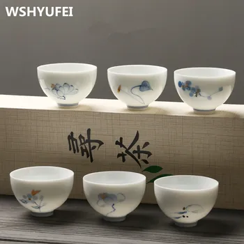 De înaltă Calitate de mână pictura ceramica ceai ceașcă de ceai kung fu discutabil istikan PU er tea cup set 6 buc/pachet Pachet Cadou