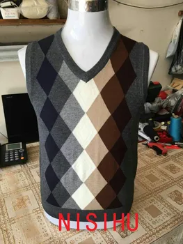 De înaltă calitate mens toamna mozaic de culori pulover vesta carouri de moda de sex masculin fără mâneci pulover de cașmir