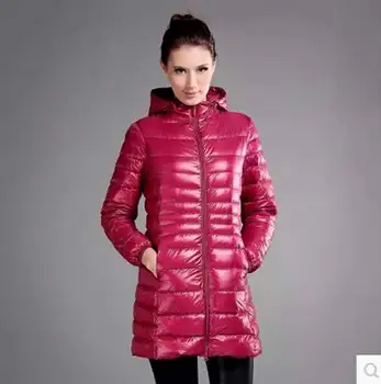 De înaltă calitate nou 2016 Cald iarna lungă de lumină în jos Haina de moda pentru femei brand subțire cu glugă plus dimensiune Alb rață jos jacheta AE681