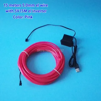 Decor petrecere 15Meter 5VUSB driver Flexibil Lumina de Neon Glow 5.0 mm EL Wire Rope banda Cablu de Lumini de Neon Electroluminiscenta Sârmă
