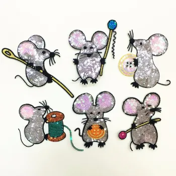 Desen animat animale șase butonul mouse-ului paillette patch-uri de trompetă luminoase sequin patch-uri rochia înapoi aplicatiile delicate