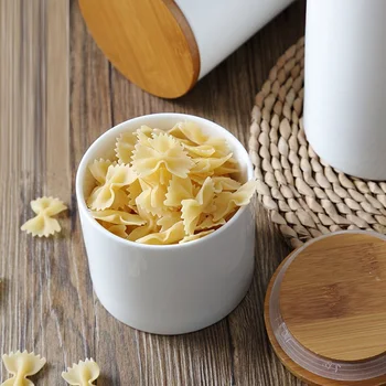Design Natural Ceramic de Etanșare Vas de Stocare Borcan de Sticla cu Capac de Bambus pentru Bucătărie Alimente de Ceai, Boabe de Cafea și Condimente