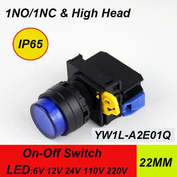 Dia.22mm LED-uri buton comutator cap mare 10buc/lot iluminate cu led comutator de blocare on-off IP40 6V 12V, 24V, 110V 220V