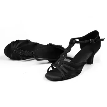 Dimensiunea 34-41 Fata Doamnelor Satin latină Pantofi de Dans Ballroom Tango Dans Pantofi Pentru Femei cu Toc de 5CM Salsa Pantofi Browm Negru