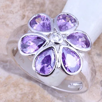 Divina Floare Violet Cubic Zirconia Ștampilată de Argint 925 pentru Femei Dimensiune Inel 6 / 7 / 8 / 9 R1389