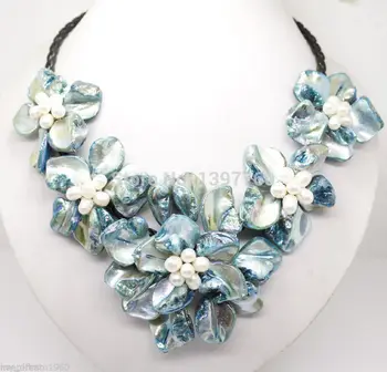 Dor de farmecul Evreu.124 nou albastru mama de pearl shell flori colier 18