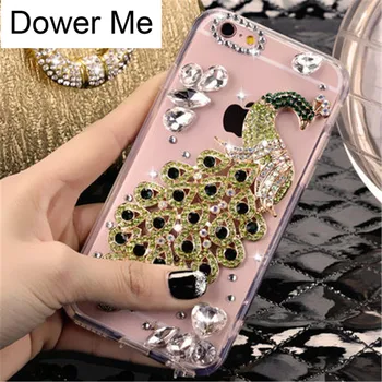 Dower Mine Moda Bling Cristal de Diamant Frumos Păun Caz de Telefon Acoperă Pentru Iphone X 8 7 6 6S Plus 5 5S SE 5C 4 4S