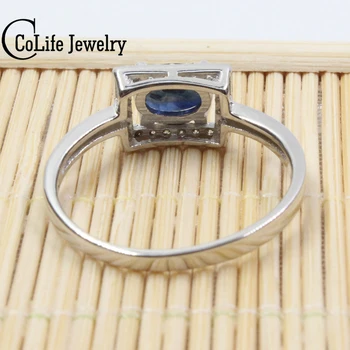 Elegant inel cu safir 5 mm * 7 mm natural de culoare albastru safir inel argint solid 925 inel pentru femei noua moda bijuterii