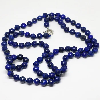 Elegant naturale Egiptene albastru lapis lazuli piatră rotunde margele colier cu lanț lung 8,10,12 mm fashoin bijuterii elegante 36 inch pe B1484