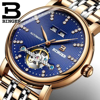 Elveția BINGER bărbați ceas de lux diamant Complet din Oțel inoxidabil, safir calitate Superioară Ceasuri de mana Mecanice B-1173-5