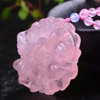 En-gros de culoare Roz Natural Pandantiv de Cristal Sculptate de Mână, Bujor Floare Lanț Pulover Colier Norocos pentru Femei Căsătorie de Bijuterii de Cristal