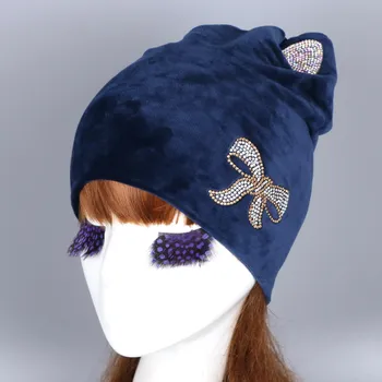 En-gros de moda pentru femei lână pălărie de iarnă de lux stras chelioși fata de frumusețe căciuli femeie casual gorros