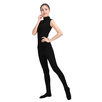 Ensnovo Femei Costume De Dans Pentru Dans Gimnastica Spandex Doua Piele Salopeta Costum Salopeta Tricou Negru Mulat Yoga Colanti