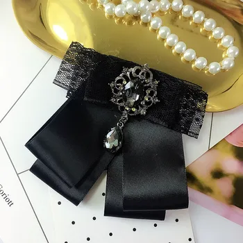 Epocă Nouă Femeie Broșe Mare Panglică Neagră Bowknot Camasa Papion Ciucure Lung Pearl Guler de Dantelă Accesorii Moda Bijuterii