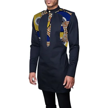 Epolete structure de forta decorate imprimare tricouri lungi pentru barbati mens slim fit Africa de barbati topuri fashion design mozaic dashiki haine personalizate