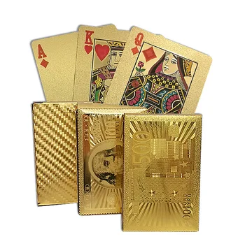 EURO USD Înapoi de Aur Pachet de Cărți de Joc din Plastic Folie de Aur de Poker Carte de Magie Durabil Impermeabil Carduri de Aproape de Strada Trucuri Magice