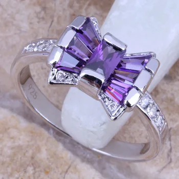 Fabulos Violet Cubic Zirconia Albe CZ Ștampilată de Argint 925 Bijuterii Femei Dimensiunea Inel 6 / 7 / 8 R0721
