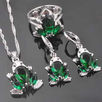FAHOYO Verde de Zirconiu Frog Design Femei Argint 925 Seturi de Bijuterii Cercei/Pandantiv/Colier/Inele Transport Gratuit QZ0319