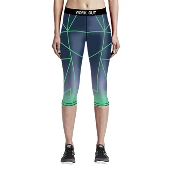 Femei Bleumarin Verde Gratient Fitness Iute Uscat Antrenament Jambiere Unisex Înaltă Talie Genunchi Lungime Exercitii Aerobice Gâfâi Full Size