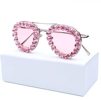 Femei Brand de Lux ochelari de Soare Bijuterii Roz strălucesc Stras Decorare-pilot ochelari de Soare Vintage Shades Ochelari de gafas de sol