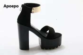 Femei de moda sandale negru galben pantofi femei 15 cm tocuri inalte, sandale gladiator pantofi platforma din metal decor pompe de vara