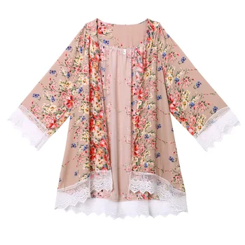 Femei Șifon Epocă Caftan Cardigan Imprimare Topuri Bluza De Plaja Acoperi Dantela Ciucure Lung Maneca Kimono Cămașă De Vară