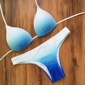 Femeie simplă Umplutură Împinge în Sus Bikini Strappy Lega Bikini Femei Halter Costume de baie costume de Baie Costum de Baie Albastru cu Gradient Culoare