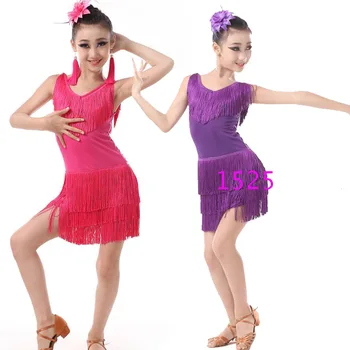 Fete Paiete Ciucuri de Dans latino rochie de Concurență Copii Ballroom Tango Salsa Franjuri costumesDress copil imbracaminte haine