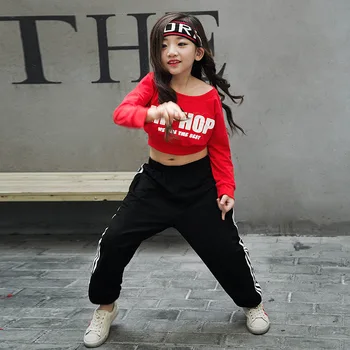 Fetele Roșu Liber Maneca Lunga de Bal de Jazz, Hip Hop Dance Costum Trunchiate Topuri Tricou pentru Copil de Dans Modern Îmbrăcăminte Haine Purta