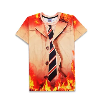 Fierbinte Faux Real Formale Purta Cravata de Desene animate de Foc 3D de Imprimare T-shirt Amuzant Bărbați Pulover Unisex Confortabil Homme Top Copii Costum