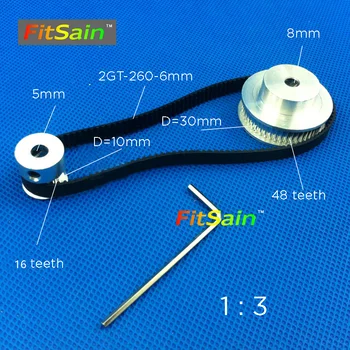 FitSain-2GT 16 48 dinti aliaj de aluminiu fulie 1: 3 raport de reducere mașina sincronă roata centru gaura 5mm 8mm 10mm