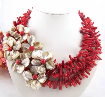 Flori!!coral natural&iad perla neckalce/cercei set