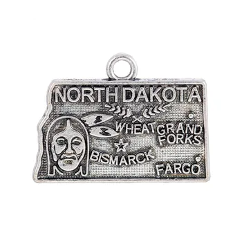 Forma mea 60pcs aliaj Placate cu argint antic Dakota de Nord hartă personalizată farmece