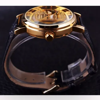 Forsining Chineză Dragon Schelet Design Transparent Caz Ceas De Aur Mens Ceasuri De Top De Brand De Lux Mecanice De Sex Masculin Încheietura Ceas