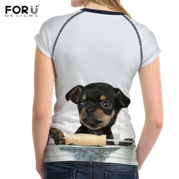 FORUDESIGNS Amuzant 3D Câinele Pinscher pitic de Imprimare Femei O Gât T Camasi Elegante de Vara Teen Girls T-shirt Short Sleeve Top Tees